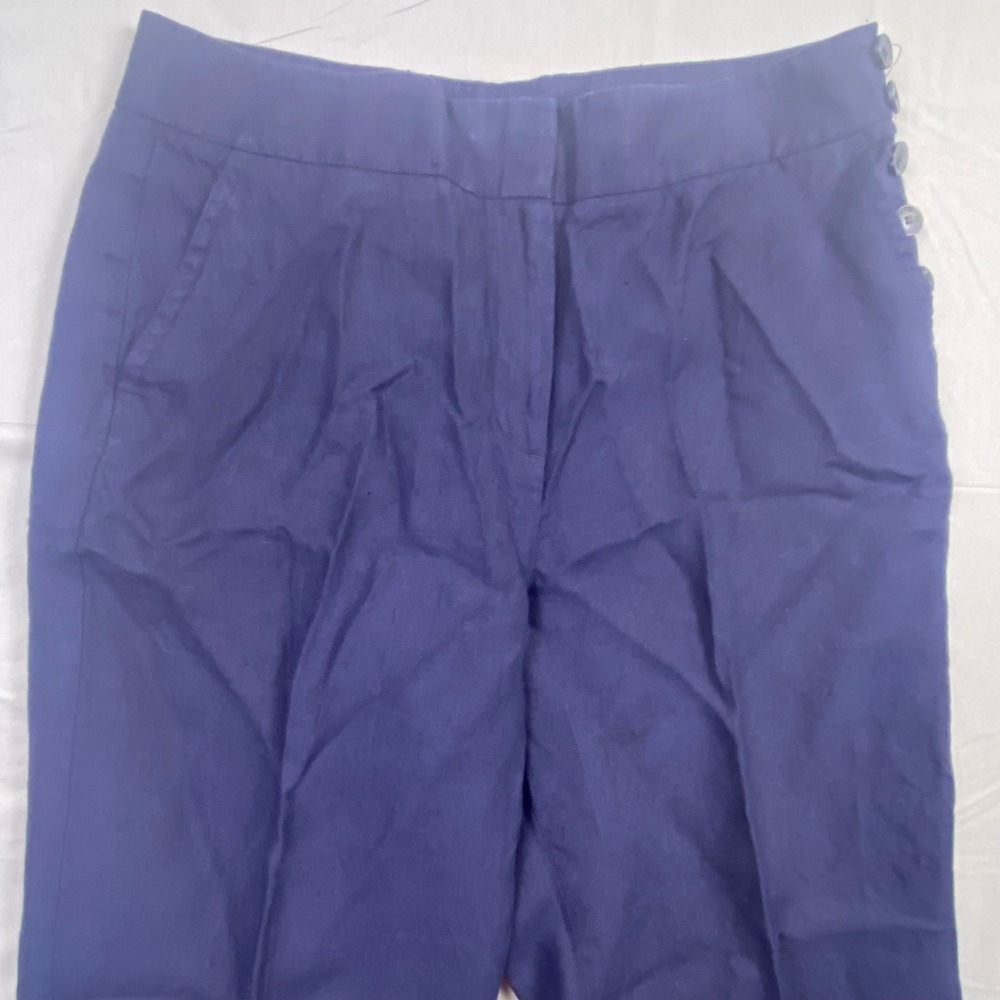 Talbots Greenwich Pant Women 12P Navy Blue 100% Linen Wide Leg Sailor Button EUC
